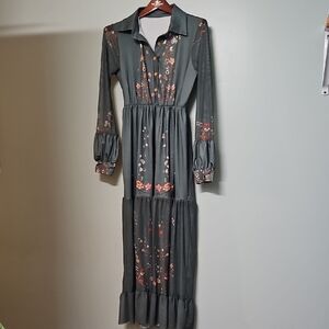 Floral Long Sleeve Maxi Dress green cottagecore bohemian